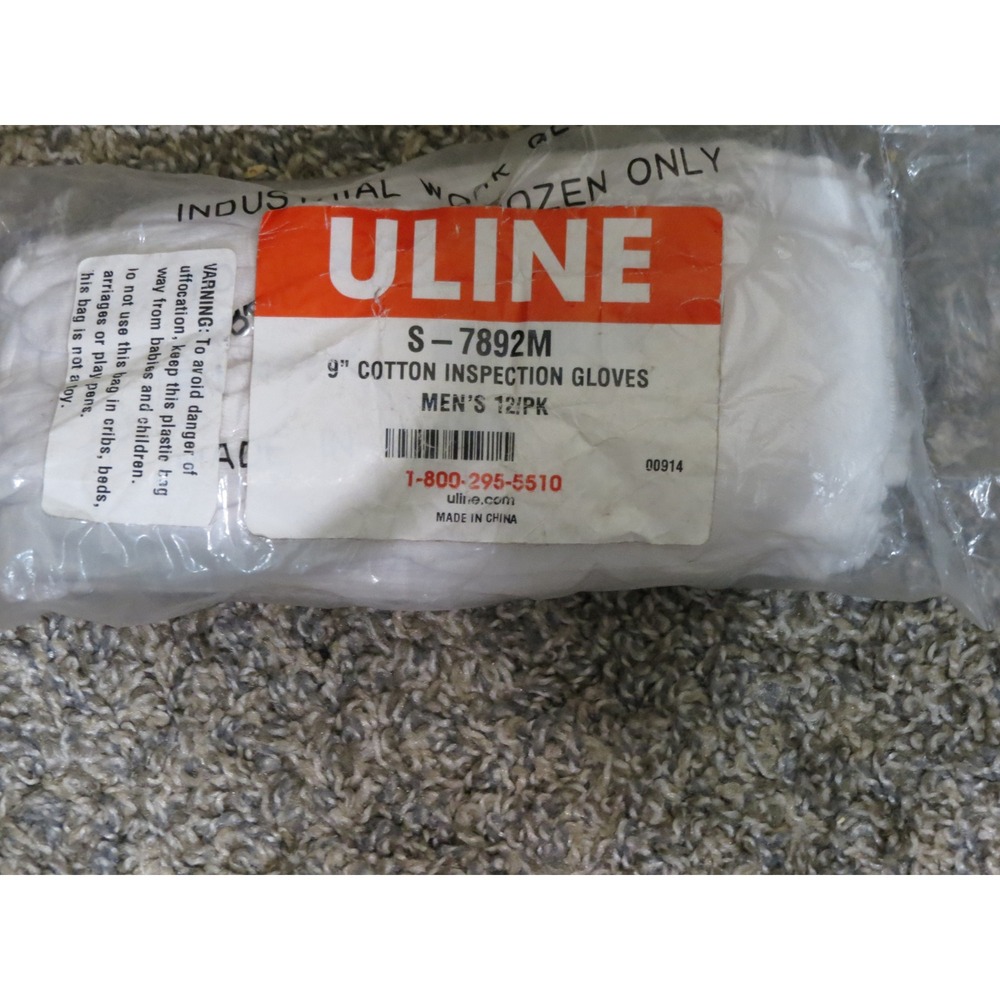 Uline Inspection Gloves Mens 9 Inch White S-7892M Cotton 12 Pair Pack